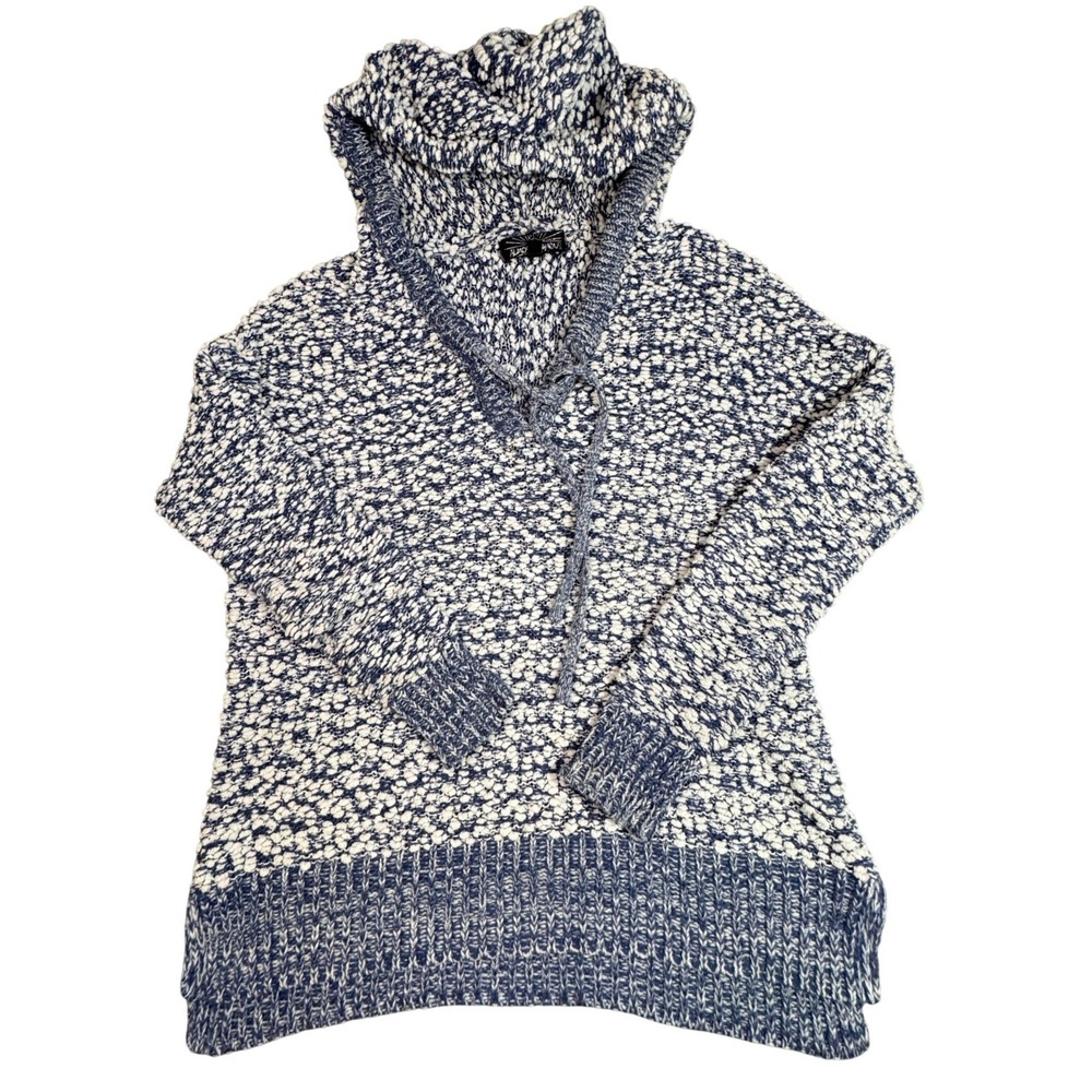 Almost Famous Womens Blue White Popcorn Knit Hoodie Sweater Small 109774JCP
